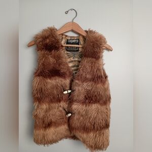 70's Malden- Two Tone Brown Faux Fur Vest w/ Toggle Closure- Size S